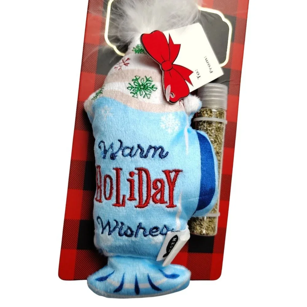 Meow Holiday Refillable Pet Plush Cocoa Kicker Catnip Toy With Feathers